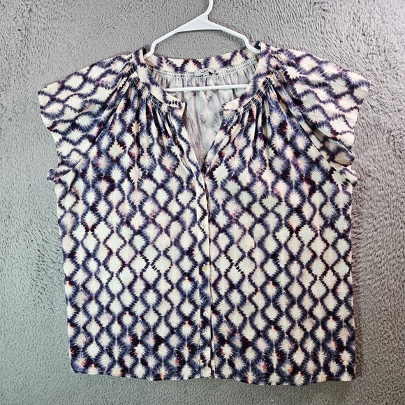 Rails Top Shirt Women XL Button Up Cap Sleeve Geometric Print White Purple Comfy - Picture 1 of 11